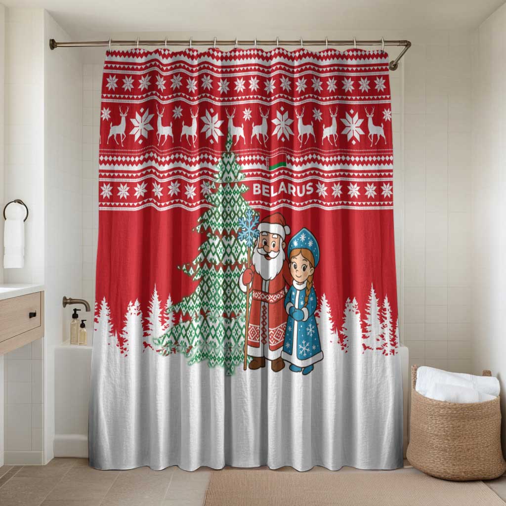 Belarus Christmas Bathroom Set with Ded Moroz Snow Maiden Christmas Tree and Nordic Pattern Design - Wonder Print Shop