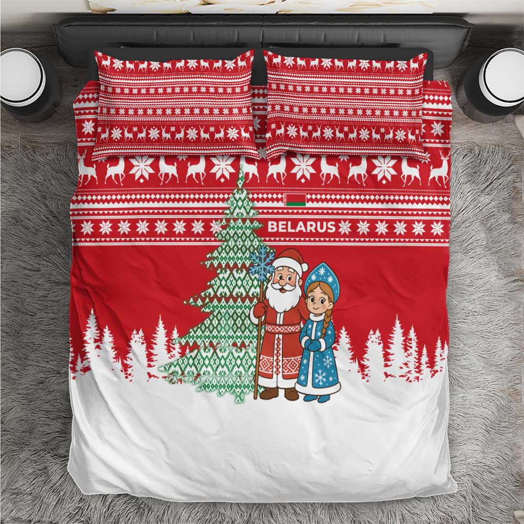 Belarus Christmas Bedding Set with Ded Moroz Snow Maiden Christmas Tree and Nordic Pattern Design - Wonder Print Shop