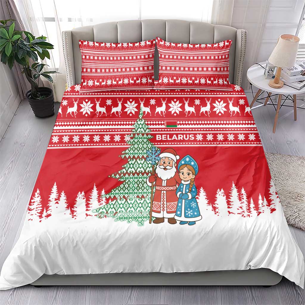 Belarus Christmas Bedding Set with Ded Moroz Snow Maiden Christmas Tree and Nordic Pattern Design - Wonder Print Shop