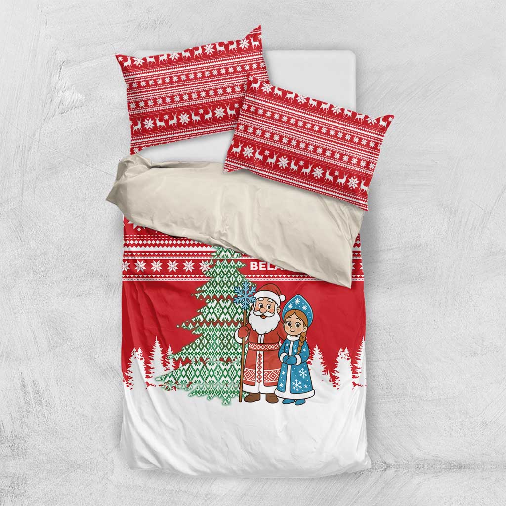 Belarus Christmas Bedding Set with Ded Moroz Snow Maiden Christmas Tree and Nordic Pattern Design - Wonder Print Shop