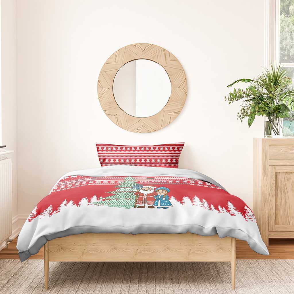 Belarus Christmas Bedding Set with Ded Moroz Snow Maiden Christmas Tree and Nordic Pattern Design - Wonder Print Shop