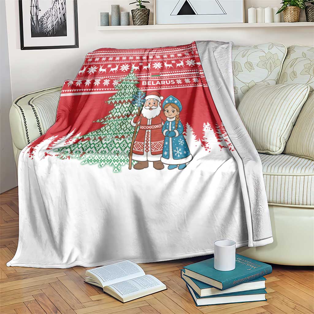 Belarus Christmas Blanket with Ded Moroz Snow Maiden Christmas Tree and Nordic Pattern Design - Wonder Print Shop