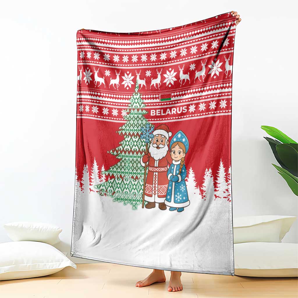 Belarus Christmas Blanket with Ded Moroz Snow Maiden Christmas Tree and Nordic Pattern Design - Wonder Print Shop
