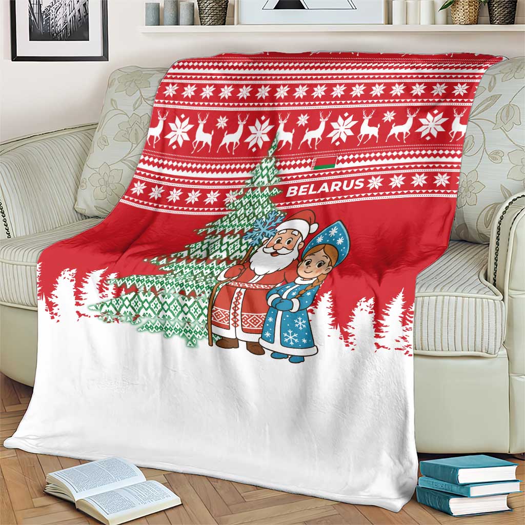 Belarus Christmas Blanket with Ded Moroz Snow Maiden Christmas Tree and Nordic Pattern Design - Wonder Print Shop