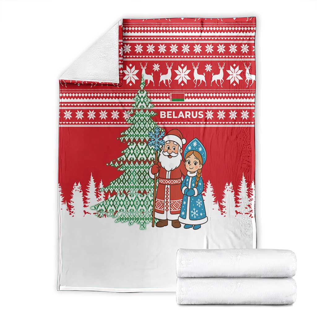 Belarus Christmas Blanket with Ded Moroz Snow Maiden Christmas Tree and Nordic Pattern Design - Wonder Print Shop
