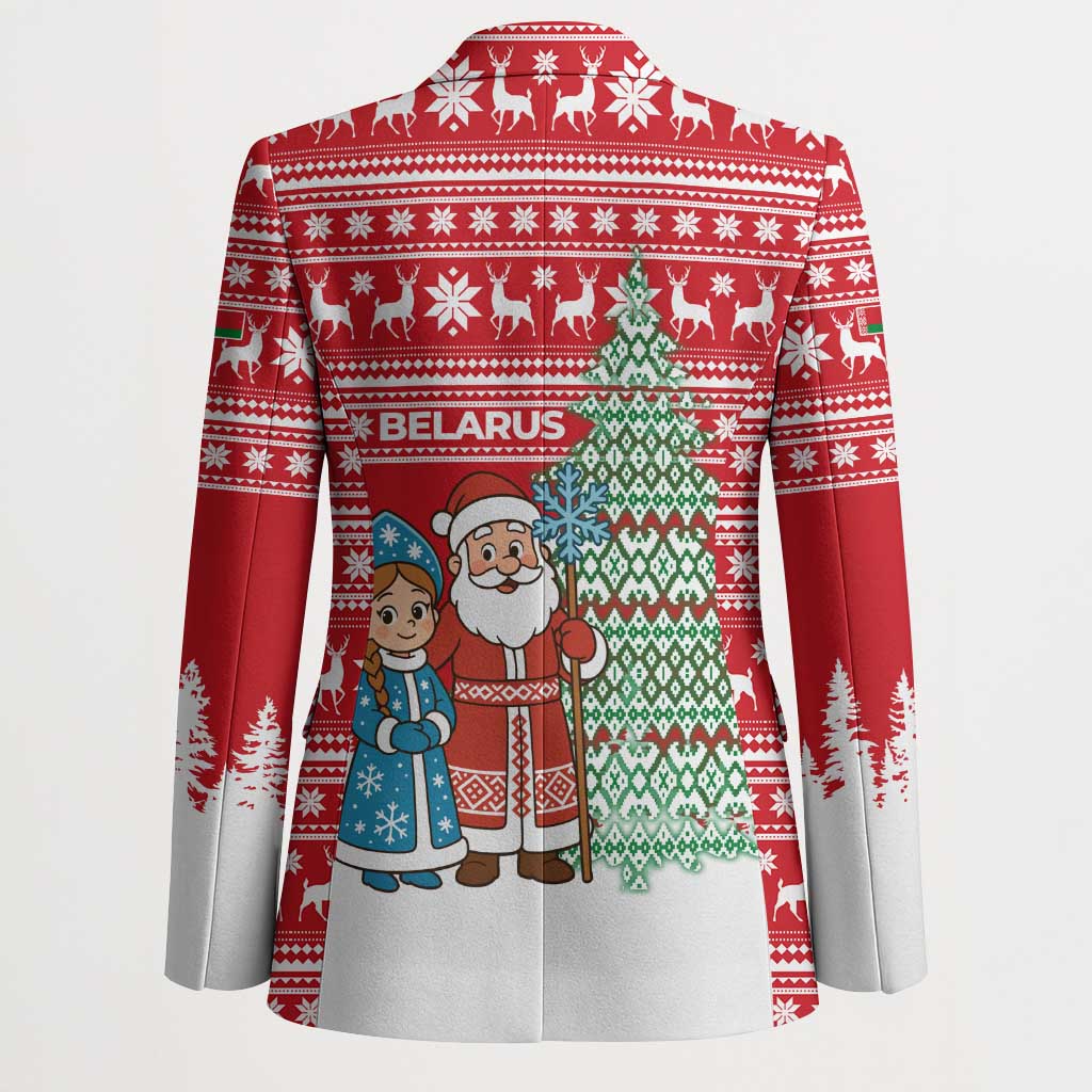 Belarus Christmas Blazer with Ded Moroz Snow Maiden Christmas Tree and Nordic Pattern Design - Wonder Print Shop