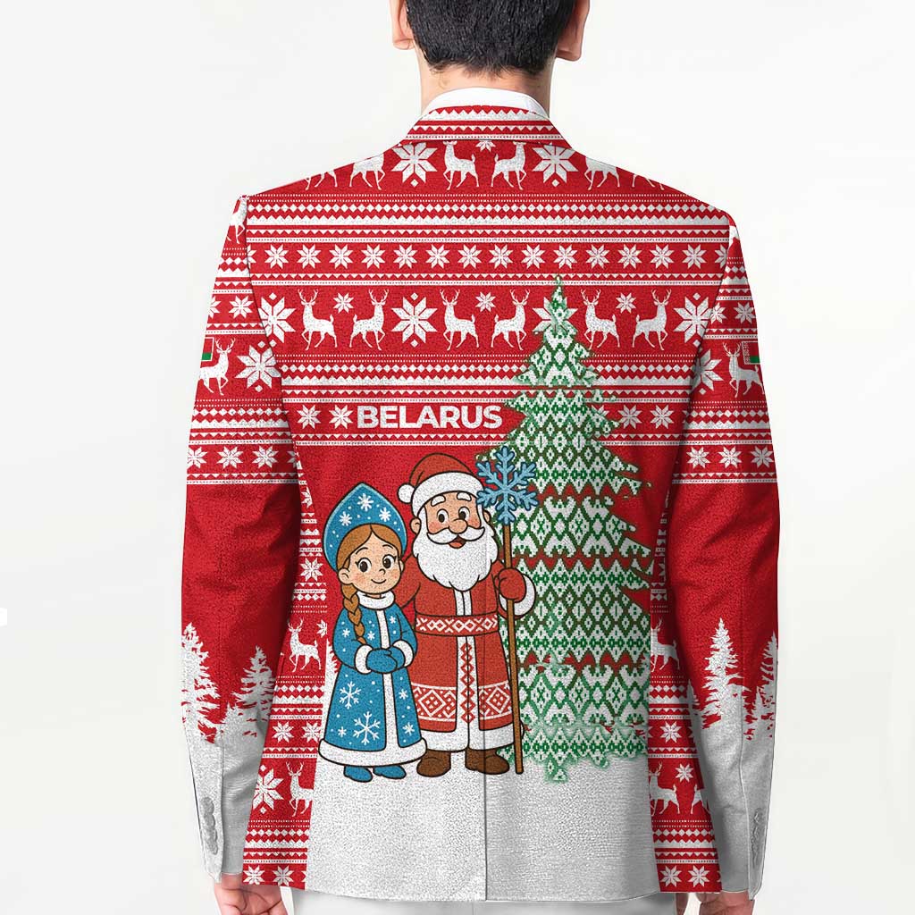 Belarus Christmas Blazer with Ded Moroz Snow Maiden Christmas Tree and Nordic Pattern Design - Wonder Print Shop