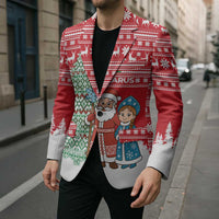 Belarus Christmas Blazer with Ded Moroz Snow Maiden Christmas Tree and Nordic Pattern Design - Wonder Print Shop