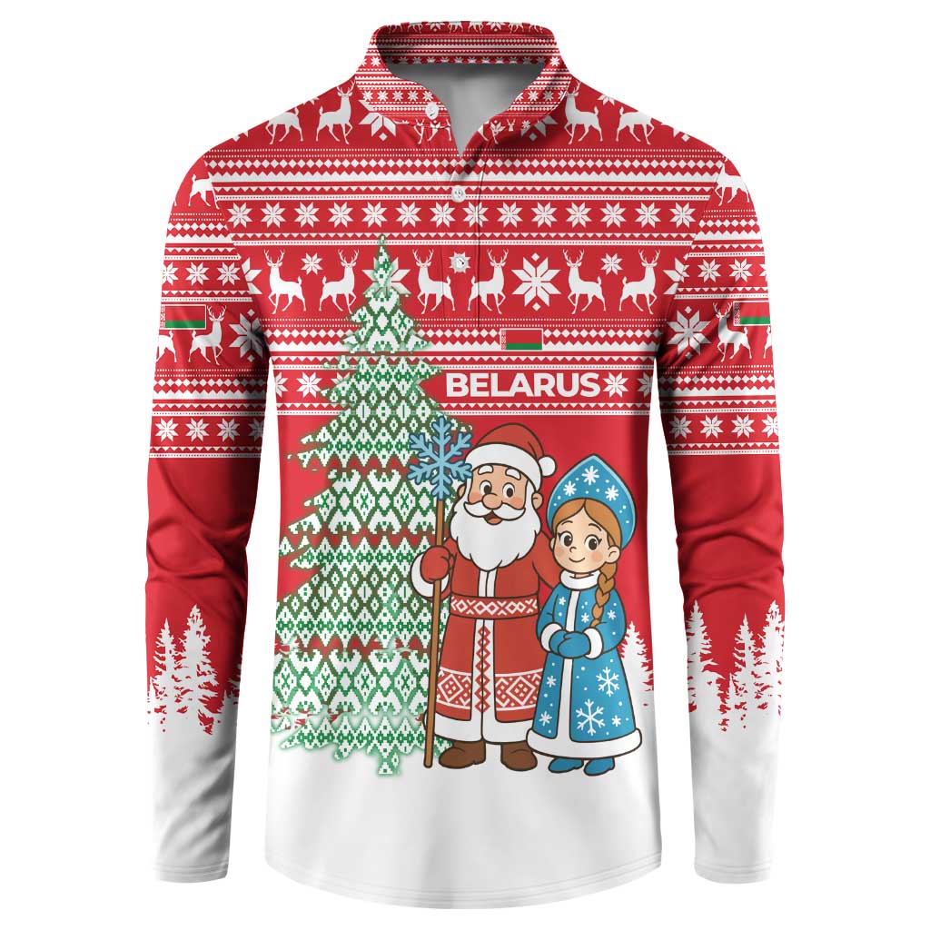 Belarus Christmas Button Sweatshirt with Ded Moroz Snow Maiden Christmas Tree and Nordic Pattern Design - Wonder Print Shop