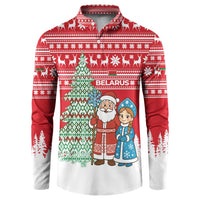 Belarus Christmas Button Sweatshirt with Ded Moroz Snow Maiden Christmas Tree and Nordic Pattern Design - Wonder Print Shop