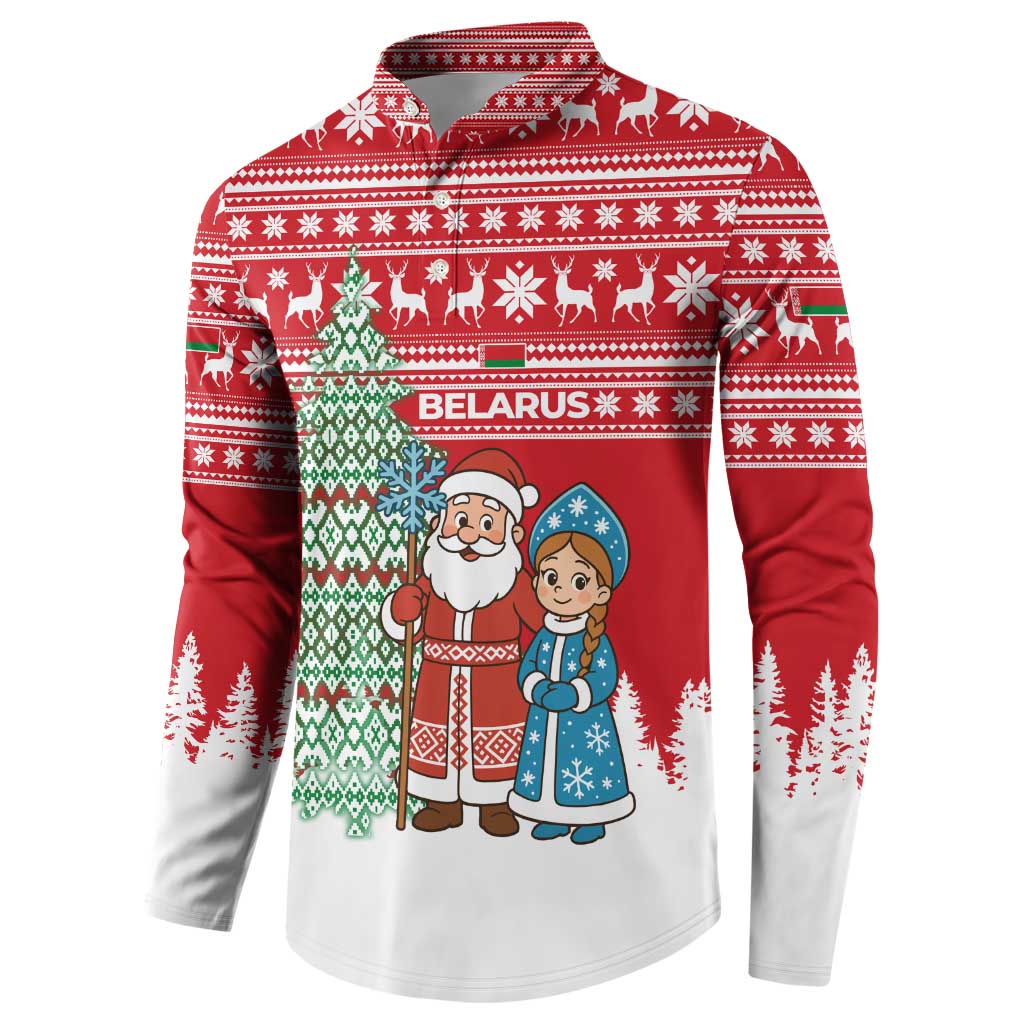 Belarus Christmas Button Sweatshirt with Ded Moroz Snow Maiden Christmas Tree and Nordic Pattern Design - Wonder Print Shop