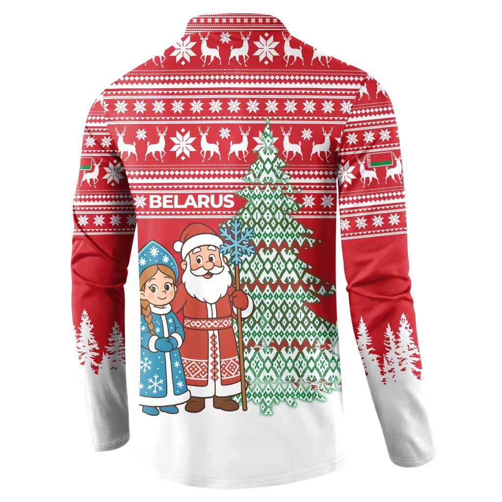 Belarus Christmas Button Sweatshirt with Ded Moroz Snow Maiden Christmas Tree and Nordic Pattern Design - Wonder Print Shop