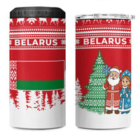 Belarus Christmas 4 in 1 Can Cooler Tumbler with Ded Moroz Snow Maiden Christmas Tree and Nordic Pattern Design - Wonder Print Shop