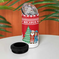 Belarus Christmas 4 in 1 Can Cooler Tumbler with Ded Moroz Snow Maiden Christmas Tree and Nordic Pattern Design - Wonder Print Shop