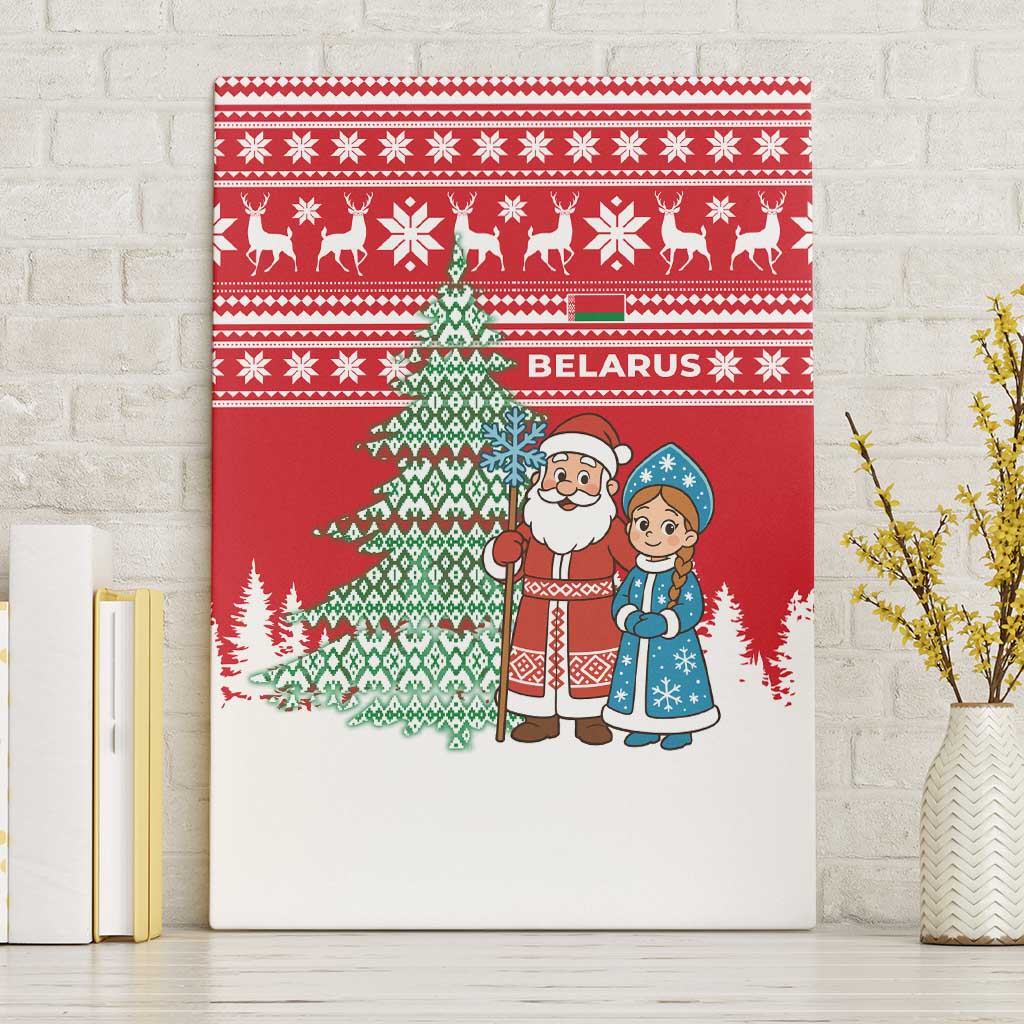Belarus Christmas Canvas Wall Art with Ded Moroz Snow Maiden Christmas Tree and Nordic Pattern Design - Wonder Print Shop