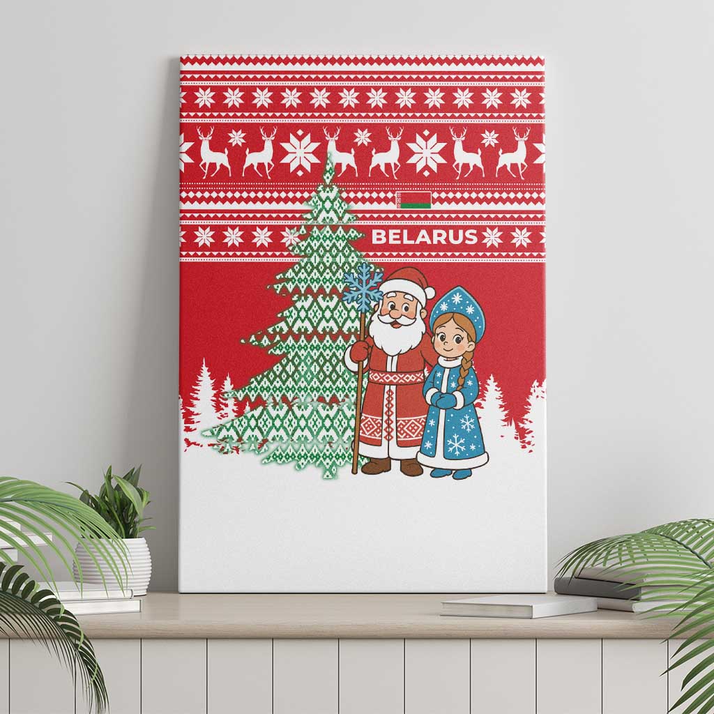 Belarus Christmas Canvas Wall Art with Ded Moroz Snow Maiden Christmas Tree and Nordic Pattern Design - Wonder Print Shop
