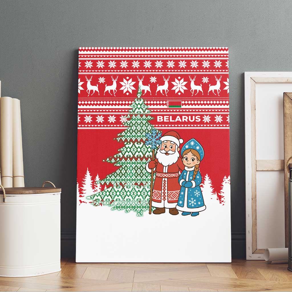 Belarus Christmas Canvas Wall Art with Ded Moroz Snow Maiden Christmas Tree and Nordic Pattern Design - Wonder Print Shop