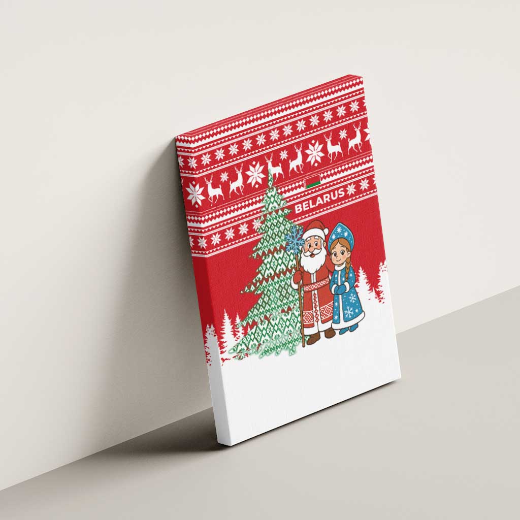 Belarus Christmas Canvas Wall Art with Ded Moroz Snow Maiden Christmas Tree and Nordic Pattern Design - Wonder Print Shop