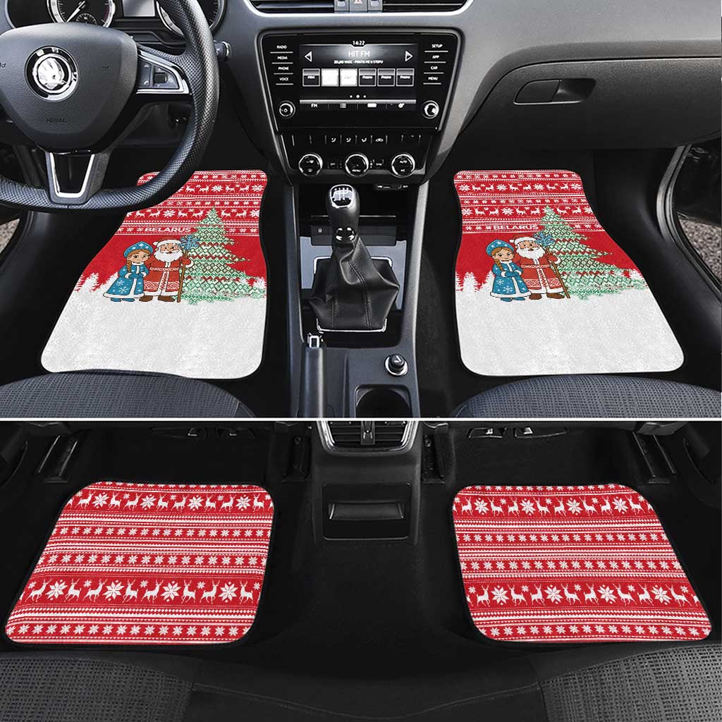 Belarus Christmas Car Mats with Ded Moroz Snow Maiden Christmas Tree and Nordic Pattern Design - Wonder Print Shop