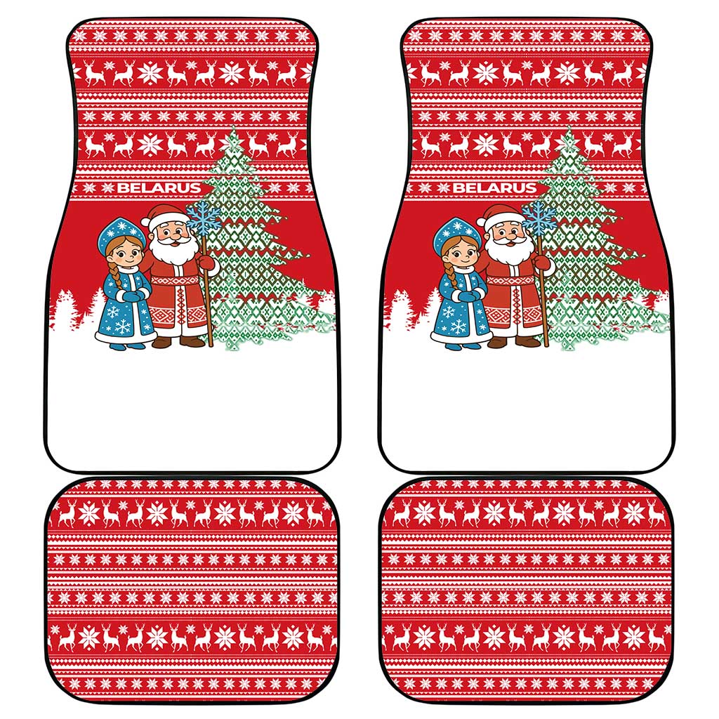 Belarus Christmas Car Mats with Ded Moroz Snow Maiden Christmas Tree and Nordic Pattern Design - Wonder Print Shop