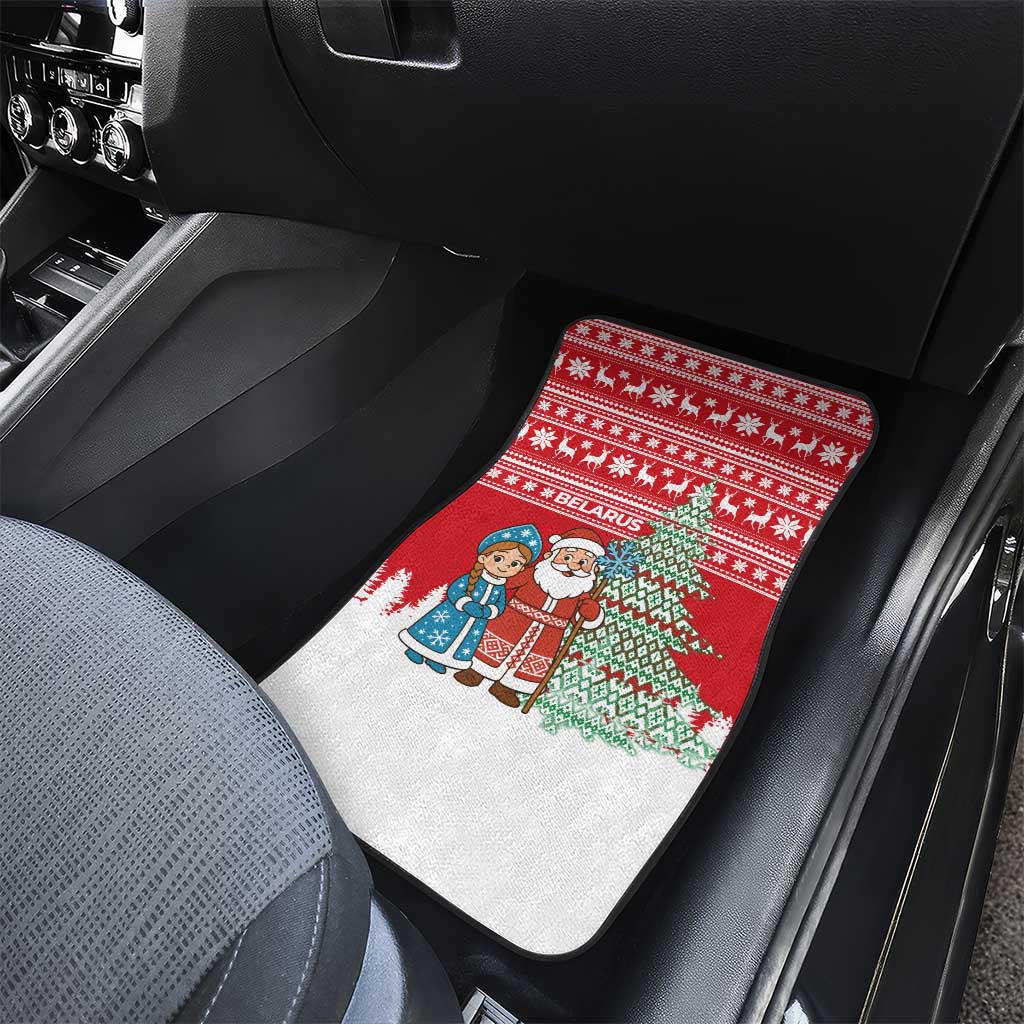 Belarus Christmas Car Mats with Ded Moroz Snow Maiden Christmas Tree and Nordic Pattern Design - Wonder Print Shop