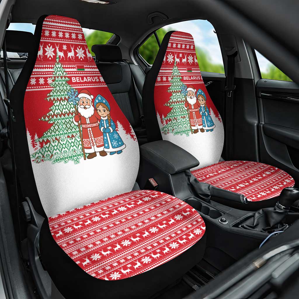 Belarus Christmas Car Seat Cover with Ded Moroz Snow Maiden Christmas Tree and Nordic Pattern Design - Wonder Print Shop