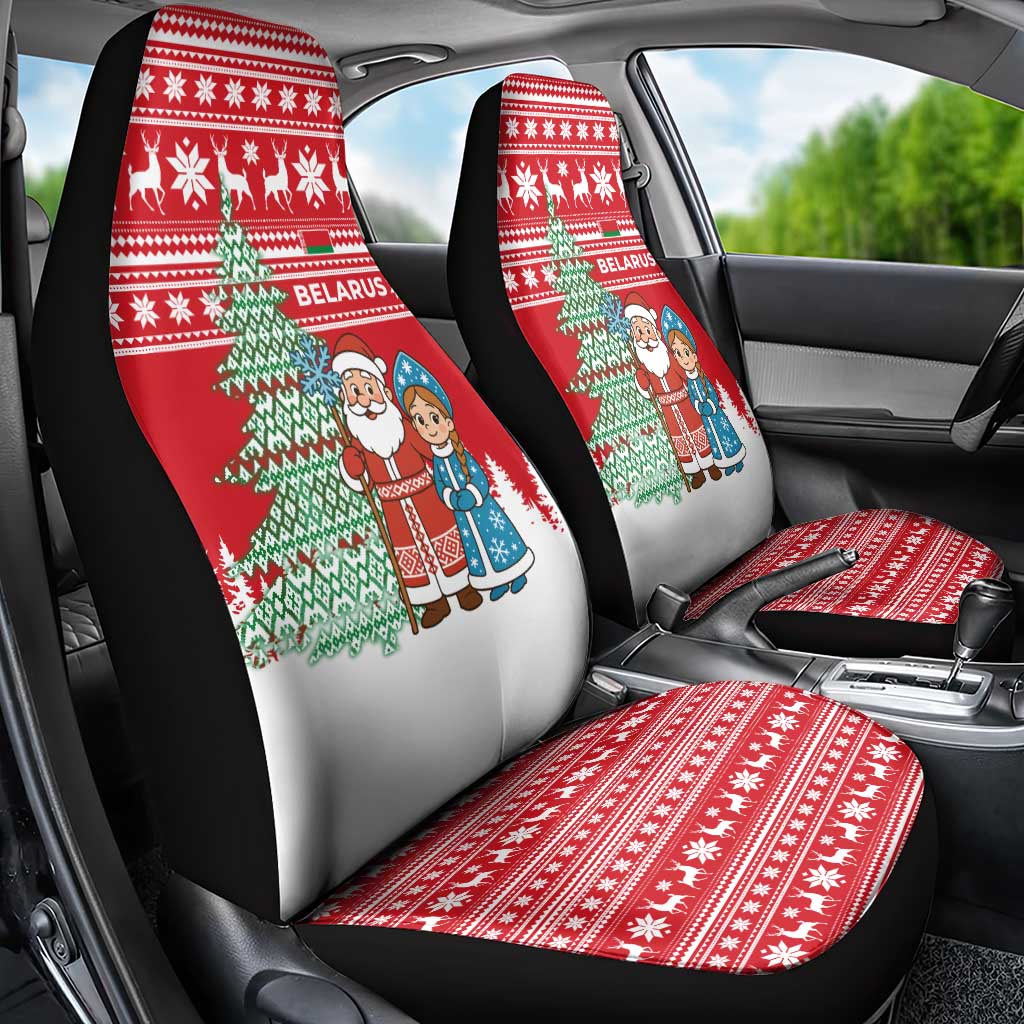 Belarus Christmas Car Seat Cover with Ded Moroz Snow Maiden Christmas Tree and Nordic Pattern Design - Wonder Print Shop