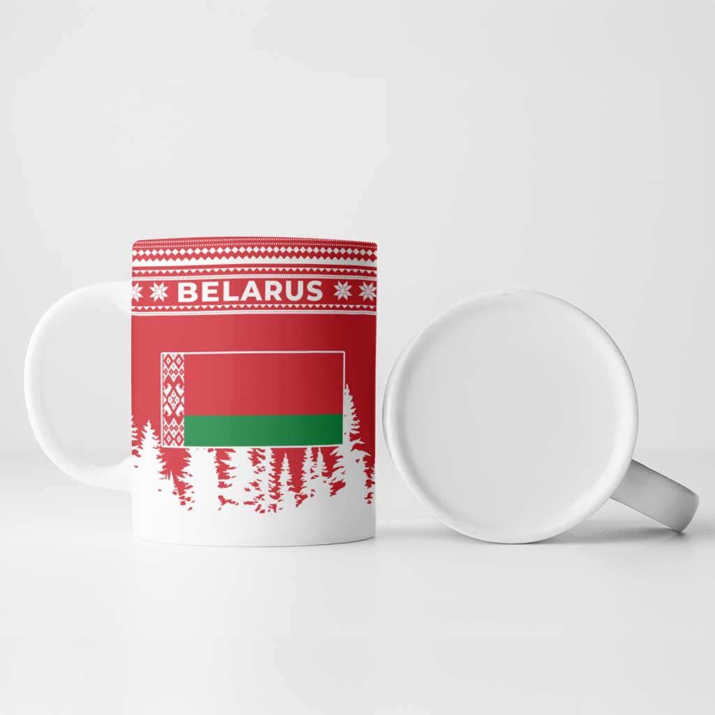 Belarus Christmas Ceramic Mug with Ded Moroz Snow Maiden Christmas Tree and Nordic Pattern Design - Wonder Print Shop