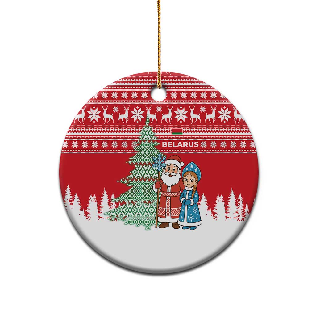 Belarus Christmas Ceramic Ornament with Ded Moroz Snow Maiden Christmas Tree and Nordic Pattern Design - Wonder Print Shop