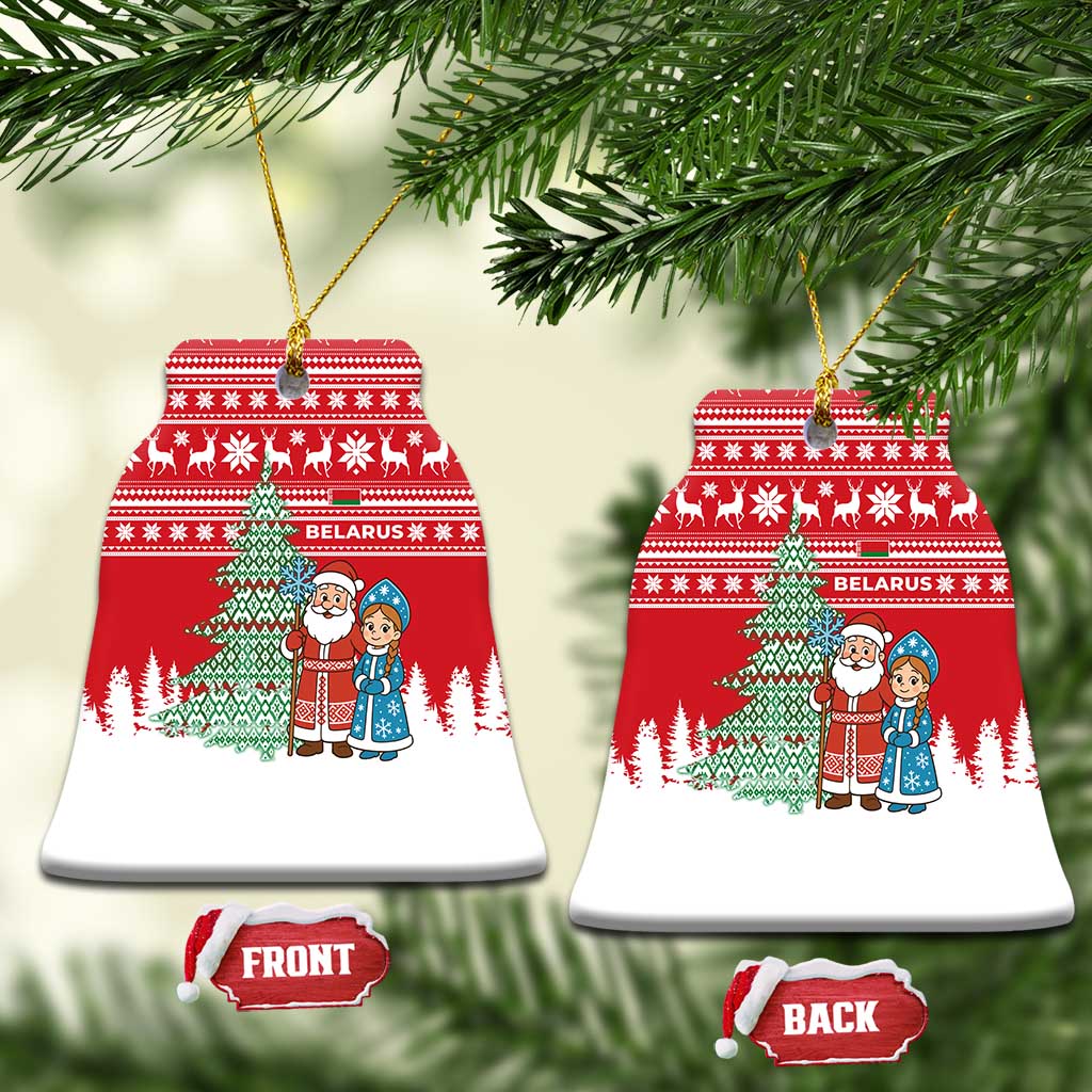 Belarus Christmas Ceramic Ornament with Ded Moroz Snow Maiden Christmas Tree and Nordic Pattern Design - Wonder Print Shop