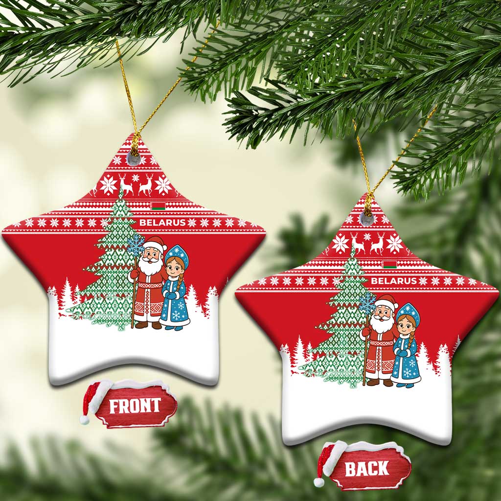 Belarus Christmas Ceramic Ornament with Ded Moroz Snow Maiden Christmas Tree and Nordic Pattern Design - Wonder Print Shop
