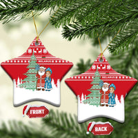 Belarus Christmas Ceramic Ornament with Ded Moroz Snow Maiden Christmas Tree and Nordic Pattern Design - Wonder Print Shop