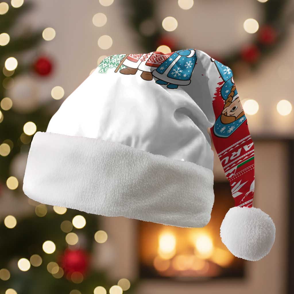 Belarus Christmas Santa Hat with Ded Moroz Snow Maiden Christmas Tree and Nordic Pattern Design - Wonder Print Shop