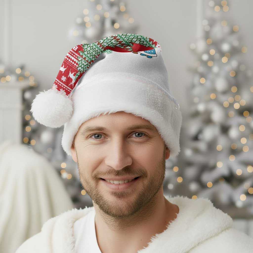 Belarus Christmas Santa Hat with Ded Moroz Snow Maiden Christmas Tree and Nordic Pattern Design - Wonder Print Shop