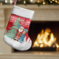 Belarus Christmas Stocking with Ded Moroz Snow Maiden Christmas Tree and Nordic Pattern Design - Wonder Print Shop