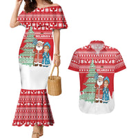 Belarus Christmas Couples Matching Mermaid Dress and Hawaiian Shirt with Ded Moroz Snow Maiden Christmas Tree and Nordic Pattern Design - Wonder Print Shop
