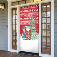 Belarus Christmas Door Cover with Ded Moroz Snow Maiden Christmas Tree and Nordic Pattern Design - Wonder Print Shop
