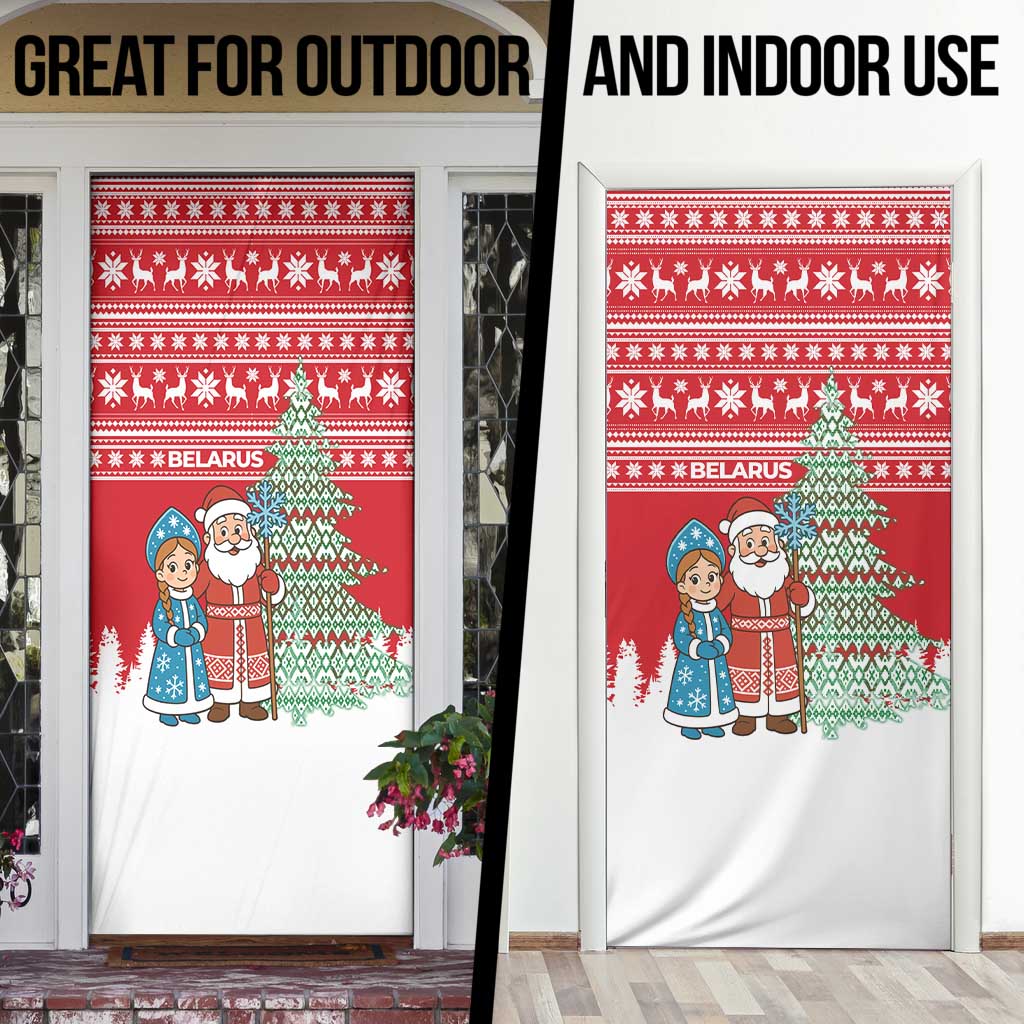 Belarus Christmas Door Cover with Ded Moroz Snow Maiden Christmas Tree and Nordic Pattern Design - Wonder Print Shop