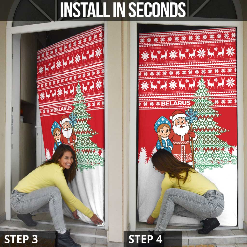 Belarus Christmas Door Cover with Ded Moroz Snow Maiden Christmas Tree and Nordic Pattern Design - Wonder Print Shop