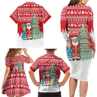 Belarus Christmas Family Matching Long Sleeve Bodycon Dress and Hawaiian Shirt with Ded Moroz Snow Maiden Christmas Tree and Nordic Pattern Design - Wonder Print Shop