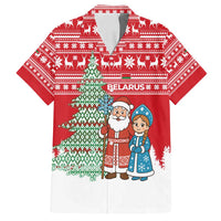 Belarus Christmas Family Matching Long Sleeve Bodycon Dress and Hawaiian Shirt with Ded Moroz Snow Maiden Christmas Tree and Nordic Pattern Design - Wonder Print Shop