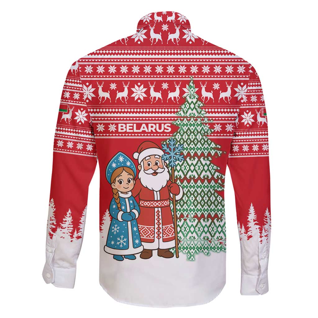 Belarus Christmas Family Matching Long Sleeve Bodycon Dress and Hawaiian Shirt with Ded Moroz Snow Maiden Christmas Tree and Nordic Pattern Design - Wonder Print Shop
