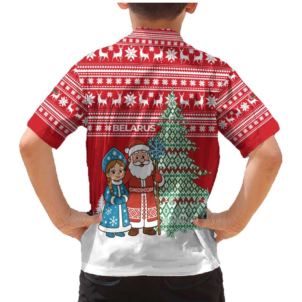 Belarus Christmas Family Matching Mermaid Dress and Hawaiian Shirt with Ded Moroz Snow Maiden Christmas Tree and Nordic Pattern Design - Wonder Print Shop