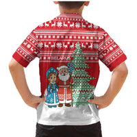 Belarus Christmas Family Matching Mermaid Dress and Hawaiian Shirt with Ded Moroz Snow Maiden Christmas Tree and Nordic Pattern Design - Wonder Print Shop