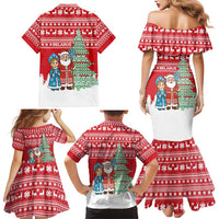 Belarus Christmas Family Matching Mermaid Dress and Hawaiian Shirt with Ded Moroz Snow Maiden Christmas Tree and Nordic Pattern Design - Wonder Print Shop