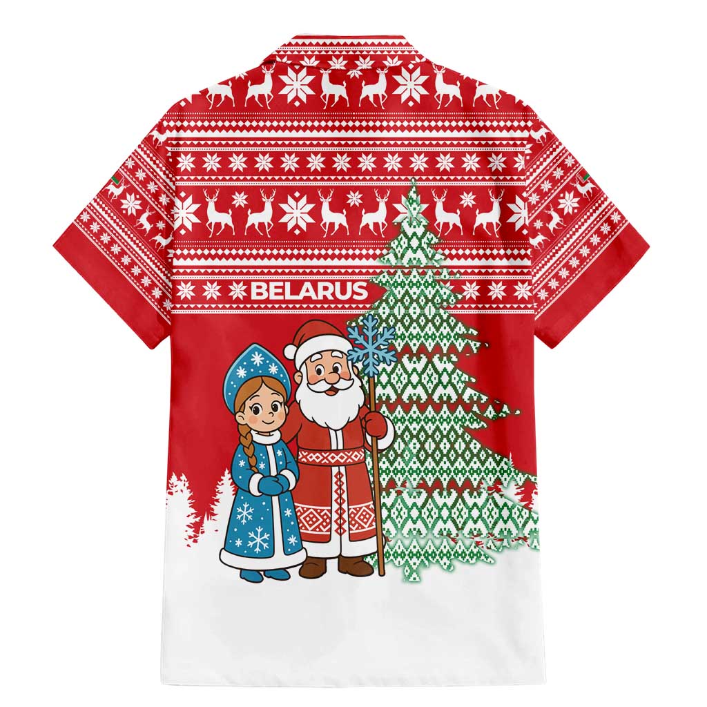 Belarus Christmas Family Matching Mermaid Dress and Hawaiian Shirt with Ded Moroz Snow Maiden Christmas Tree and Nordic Pattern Design - Wonder Print Shop