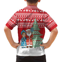 Belarus Christmas Family Matching Off The Shoulder Long Sleeve Dress and Hawaiian Shirt with Ded Moroz Snow Maiden Christmas Tree and Nordic Pattern Design - Wonder Print Shop