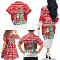 Belarus Christmas Family Matching Off The Shoulder Long Sleeve Dress and Hawaiian Shirt with Ded Moroz Snow Maiden Christmas Tree and Nordic Pattern Design - Wonder Print Shop