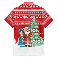 Belarus Christmas Family Matching Off The Shoulder Long Sleeve Dress and Hawaiian Shirt with Ded Moroz Snow Maiden Christmas Tree and Nordic Pattern Design - Wonder Print Shop
