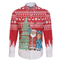 Belarus Christmas Family Matching Off The Shoulder Long Sleeve Dress and Hawaiian Shirt with Ded Moroz Snow Maiden Christmas Tree and Nordic Pattern Design - Wonder Print Shop